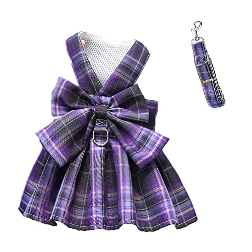 LtuzPet Plaid Hundekleid Fliege Geschirr Leine Set Prinzessin Hund Hochzeitskleid Welpenkleidung Sommer Hund Rock für kleine mittelgroße Hunde Katzen Mädchen von LtuzPet