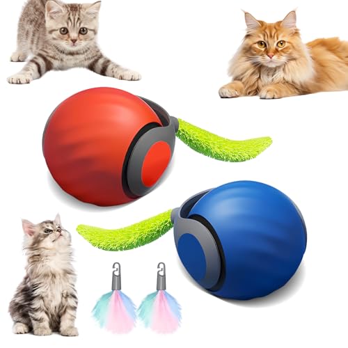 LuGirlre Interaktiver Ball für Katzen mit austauschbarem Schwanz, automatischer Rollball mit flauschigem Schwanz, intelligenter interaktiver Ball, unregelmäßiges bewegliches Spielzeug, von LuGirlre