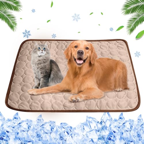 LuLuanping Kühlmatte für Hunde, 70×55cm Pet Cooling Mat, Matten, Grosse Besser Verschleißfest Hundematte, Waschbar, Komfortabel kühlende Haustier Matte Geeignet für Kleine Katzen und Hunde (Braun) von LuLuanping