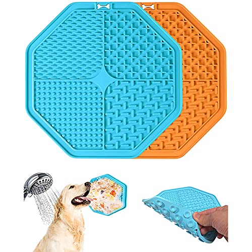 Luatuer Leckmatte Hund | Super Starke Saugkraft Schleckmatte Hund | Hunde-Leckpad Slow Feeder | Geeignet für Hundepflege, Hundebaden, Hundepfotenpflege | 2 Stück -Orange, Blau von Luatuer