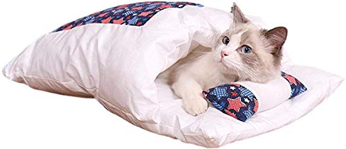 LucaSng Katzenbett, Katzenschlafsack, abnehmbare und waschbare Katzenhöhle mit Reißverschluss und Haustierkissen, super weich und bequem, Katzenkissen, geeignet für Katzen und Welpen, Größe M, 55 x 40 von LucaSng