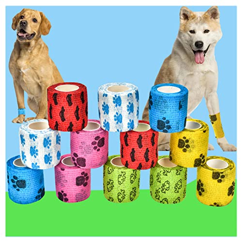 12 Rollen selbstklebender Verband, Selbsthaftende Bandage Elastische und Atmungsaktive Bandage Die Haftbandage für Hund,Katze Handgelenk,Knöchelverstauchungen und Schwellungen(6 Farben 5cm * 4,5m) von Lucfulyear