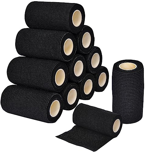 Lucfulyear Selbstklebender Verband - Elastische und Atmungsaktive Haftbandage Selbstklebend in Schwarz, Verbandsmaterial für Pferde, Hunde & Menschen Erste Hilfe Sport Wrap Verbände (Schwarz10*4,5) von Lucfulyear