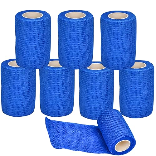 Selbstklebender Verband - 8 Rollen Bandage(7.5cmx4,5m)Elastische und Atmungsaktive Haftbandage Selbstklebend in Blau Verbandsmaterial für Pferde, Hunde & Menschen Erste Hilfe Sport Wrap Verbände von Lucfulyear