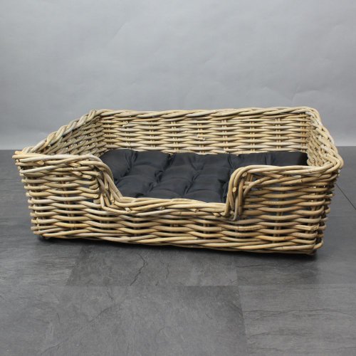 Hundekorb mit Kissen Haustierkorb Hundekörbchen Rattan, grau - 65x55x22 cm von Lucht