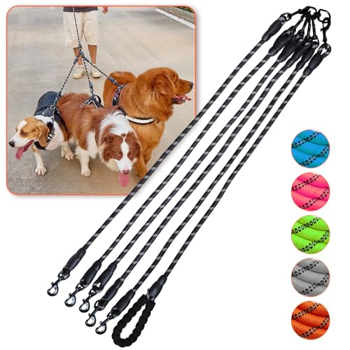 Five Dog Leash,5 Way Leash for Dogs,5 Leash Dog Walker,360° Swivel No Tangle Walking Leash for 5 Dogs,Comfortable 5 Dog Leash with Reflective Dog Leash for Walking and Training (Five Leashes, Black) von Luck Dawn