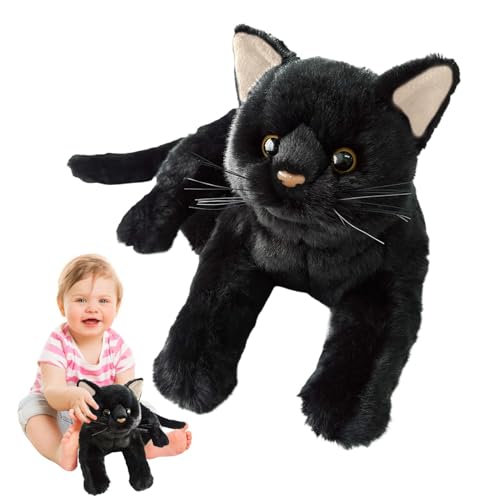 Luckxing Schwarzes Plüsch-Katzenspielzeug, Gefülltes schwarzes Katzenspielzeug | Weiche Plüsch-Kuschelpuppe mit Cartoon-Katze - Bequeme Plüschtierfigur zum Umarmen, Nickerchen Machen, Schlafen, von Luckxing