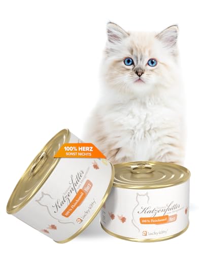 Lucky-Kitty Katzenfutter Nass 100% Hühnerherzen I Katzenfutter ohne Getreide & Zucker, frisch vom Metzger I Nassfutter für Katzen & Kitten, Nährstoff- und Vitaminreich I Made in Germany I 4x200g von Lucky-Kitty