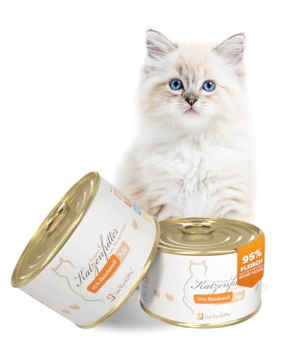 Lucky-Kitty Katzenfutter Nass Pute, 95% Fleisch I Katzenfutter ohne Getreide & Zucker, Lebensmittelqualität I Nassfutter für Katzen, Keine Zusätze I Kittenfutter Made in Germany (16x200g) von Lucky-Kitty