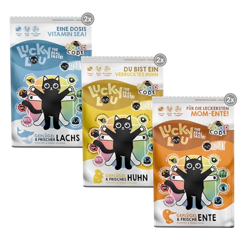 Lucky Lou Adult Trockenfutter Mix für Katzen - 6 x 750g - Food Code Katzenfutter trocken für ausgewachsene Katzen, ohne Getreide & Zucker von Lucky Lou