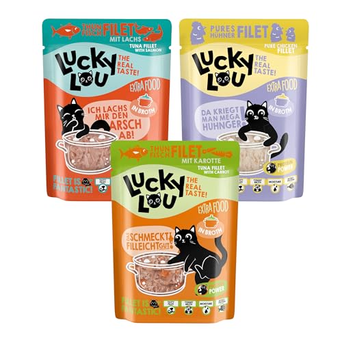 Lucky Lou Extrafood Mix-Paket Katzenfutter nass - 36 x 70g - hochwertiges Nassfutter (Ergänzungsfutter) mit viel Protein, getreidefrei & ohne Zucker für Katzen von Lucky Lou