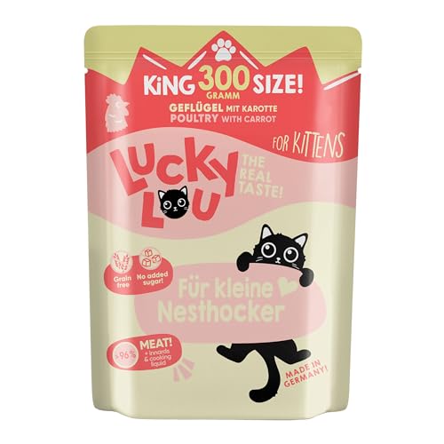 Lucky Lou Kitten Katzenfutter nass - 18 x 300g Beutel - hochwertiges Kittenfutter mit viel Protein - Nassfutter getreidefrei & ohne Zucker für Junior Katzen von Lucky Lou