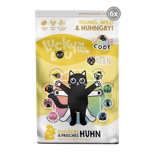 Lucky Lou Kitten Trockenfutter für Katzen mit Geflügel & Huhn - Food Code Junior Katzenfutter trocken für Junge, heranwachsende Katzen, ohne Getreide & Zucker (6 x 750g) von Lucky Lou