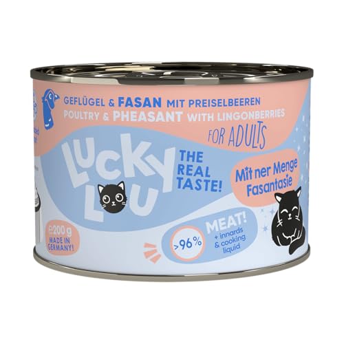 Lucky Lou Lifestage, Viel Fleisch, Innereien & Sud, Nassfutter für Katzen, Premiumqualität (200g (6er Pack), Adult Geflügel & Fasan) von Lucky Lou