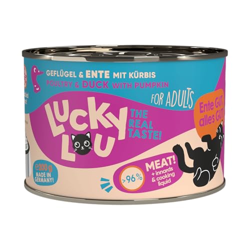 Lucky Lou Lifestage, Viel Fleisch, Innereien & Sud, Nassfutter für Katzen, Premiumqualität… (200g (6er Pack), Adult Geflügel & Ente) von Lucky Lou