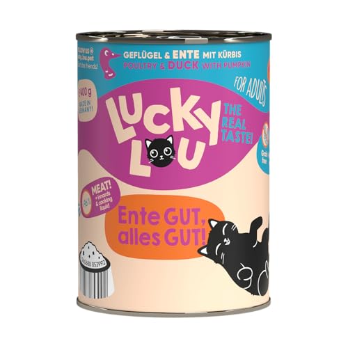 Lucky Lou Lifestage, Viel Fleisch, Innereien & Sud, Nassfutter für Katzen, Premiumqualität… (400g (6er Pack), Adult Geflügel & Ente) von Lucky Lou