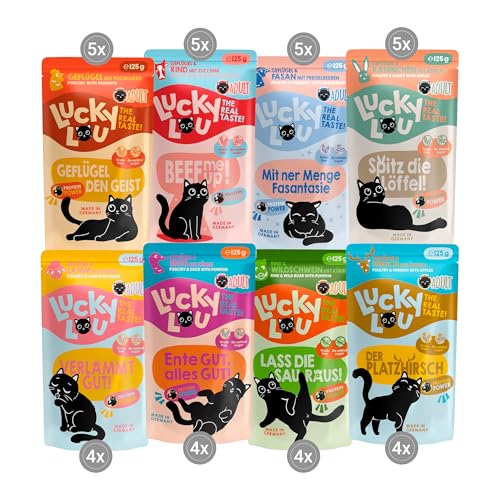 Lucky Lou Lifestage Adult Katzenfutter nass - hochwertiges Katzenfutter mit viel Protein - Nassfutter getreidefrei & ohne Zucker (125g (36er Pack), 8 Sorten Mix) von Lucky Lou