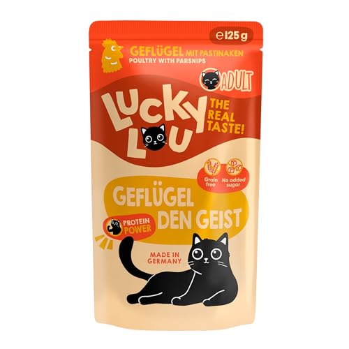 Lucky Lou Lifestage Adult Katzenfutter nass - hochwertiges Katzenfutter mit viel Protein - Nassfutter getreidefrei & ohne Zucker (125g (32er Pack), Geflügel) von Lucky Lou