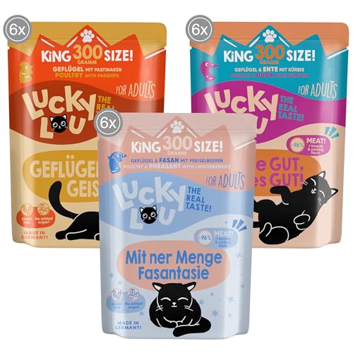 Lucky Lou Adult Mix-Paket Katzenfutter nass - 18 x 300g - hochwertiges Katzenfutter mit viel Protein - Nassfutter getreidefrei & ohne Zucker von Lucky Lou