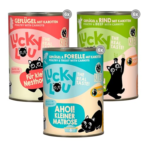 Lucky Lou Kitten Katzenfutter nass - hochwertiges Kittenfutter mit viel Protein - Nassfutter getreidefrei & ohne Zucker für Junge Katzen/Junior Katzen (400g (18er Pack) von Lucky Lou