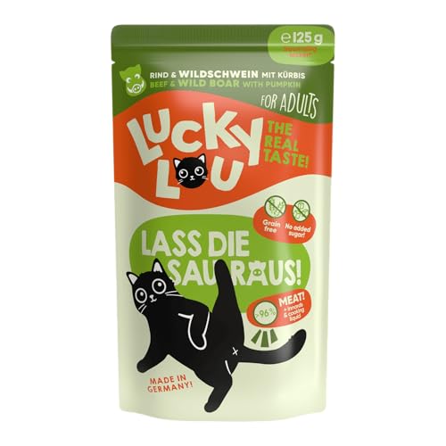 Lucky Lou Lifestage Katzenfutter nass - hochwertiges Katzenfutter mit hohem Fleischanteil - Nassfutter getreidefrei & ohne Zucker für Katzen (125g (16er Pack), Adult Rind & Wildschwein) von Lucky Lou