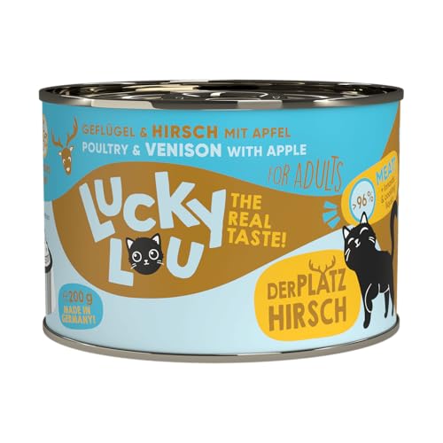 Lucky Lou Lifestage Katzenfutter nass - hochwertiges Katzenfutter mit hohem Fleischanteil - Nassfutter getreidefrei & ohne Zucker für Katzen (200g (6er Pack), Adult Geflügel & Hirsch) von Lucky Lou