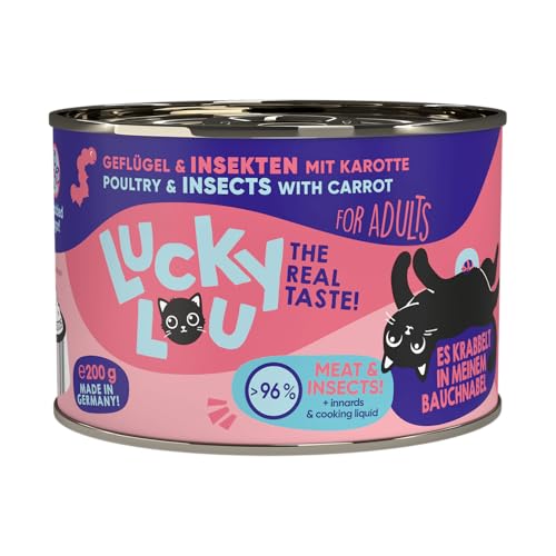 Lucky Lou Lifestage Katzenfutter nass - hochwertiges Katzenfutter mit hohem Fleischanteil - Nassfutter getreidefrei & ohne Zucker für Katzen (200g (6er Pack), Adult Geflügel & Insekten) von Lucky Lou