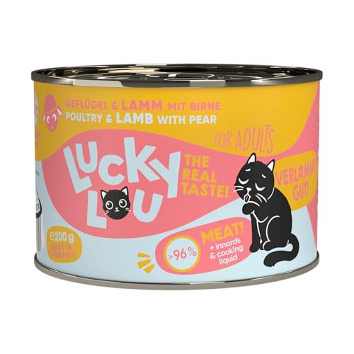 Lucky Lou Lifestage Katzenfutter nass - hochwertiges Katzenfutter mit hohem Fleischanteil - Nassfutter getreidefrei & ohne Zucker für Katzen (200g (6er Pack), Adult Geflügel & Lamm) von Lucky Lou