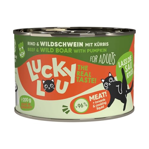 Lucky Lou Lifestage Katzenfutter nass - hochwertiges Katzenfutter mit hohem Fleischanteil - Nassfutter getreidefrei & ohne Zucker für Katzen (200g (6er Pack), Adult Rind & Wildschwein) von Lucky Lou