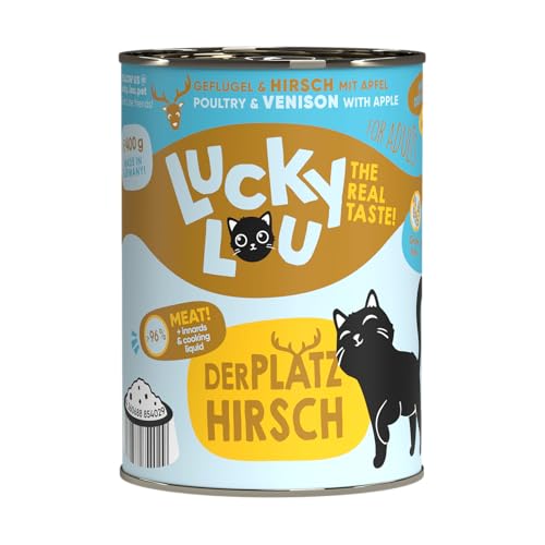 Lucky Lou Lifestage Katzenfutter nass - hochwertiges Katzenfutter mit hohem Fleischanteil - Nassfutter getreidefrei & ohne Zucker für Katzen (400g (6er Pack), Adult Geflügel & Hirsch) von Lucky Lou