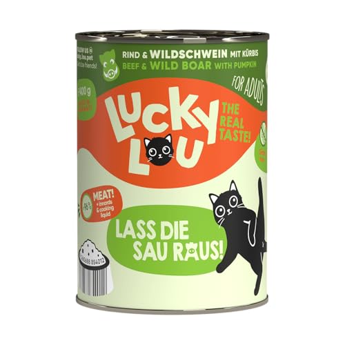 Lucky Lou Lifestage Katzenfutter nass - hochwertiges Katzenfutter mit hohem Fleischanteil - Nassfutter getreidefrei & ohne Zucker für Katzen (400g (6er Pack), Adult Rind & Wildschwein) von Lucky Lou