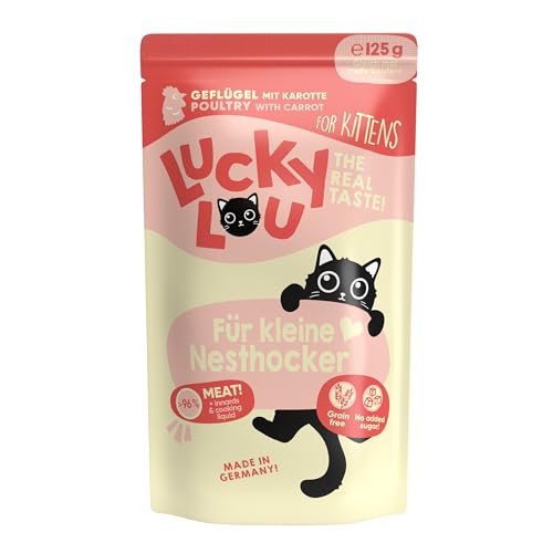 Lucky Lou Kitten Katzenfutter nass - hochwertiges Kittenfutter mit hohem Fleischanteil - Nassfutter getreidefrei & ohne Zucker für Junge Katzen/Junior Katzen (125g (32er Pack), Kitten Geflügel) von Lucky Lou