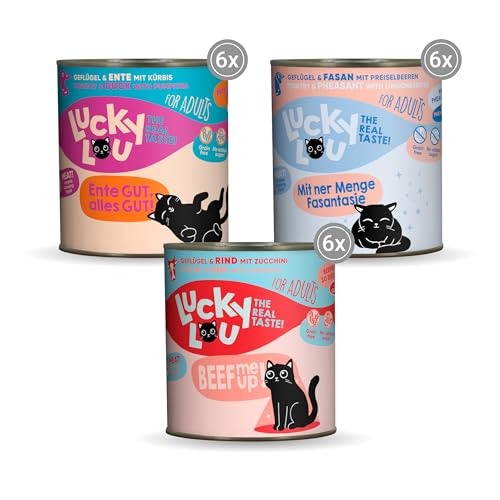 Lucky Lou Lifestage Mix Katzenfutter nass - hochwertiges Katzenfutter mit hohem Fleischanteil - Nassfutter getreidefrei & ohne Zucker in der Dose (800g (18er Pack), ADULT 3 Sorten Mix) von Lucky Lou