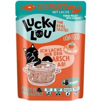 Lucky Lou Nassfutter Katze Extra Food Adult in Brühe Thunfisch & Lachs 12x70 g von Lucky Lou