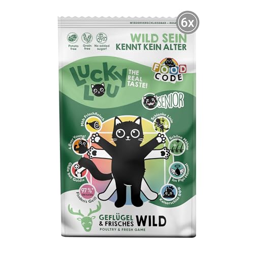 Lucky Lou Senior Trockenfutter für Katzen mit Geflügel & Wild - Food Code Katzenfutter trocken für ältere Senior Katzen, ohne Getreide & Zucker (6 x 750g) von Lucky Lou