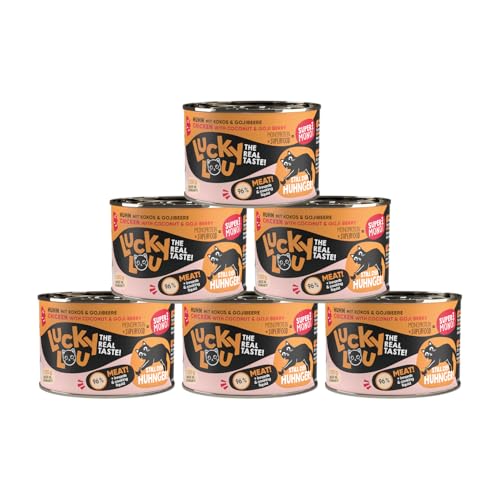 Lucky Lou SuperMono, Superfood für Katzen, Monoproteines Katzenfutter, getreidefrei für Sensible Katzen, Premiumfutter (200g (6er Pack), Huhn) von Lucky Lou