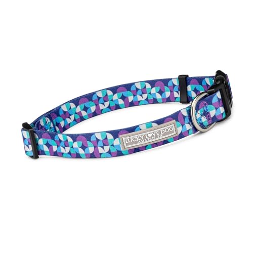 Lucky Love Dog, Hundehalsband mit Mosaik-Motiv, verstellbar und bequem, für Jungen und Mädchen, einfaches An- und Ausziehen, Zubehör mit Verschluss, Größe L, Jaspis-Halsband, Blau und Violett von Lucky Love Dog