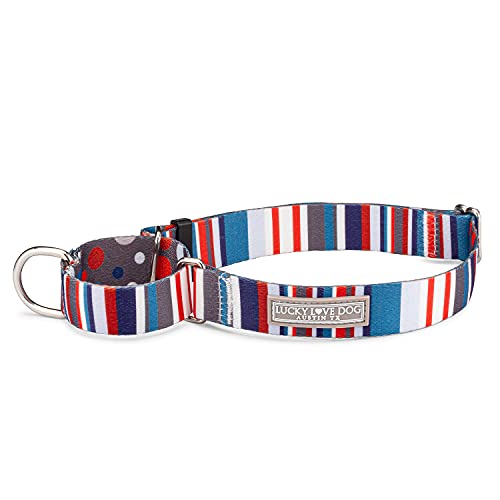 Lucky Love Dog, Nautical Martingale Hundehalsband, hochwertig, rutschfest, gepunktet, gestreift, Martingal-Halsband für Hunde – Größe L, Linus Mart) von Lucky Love Dog