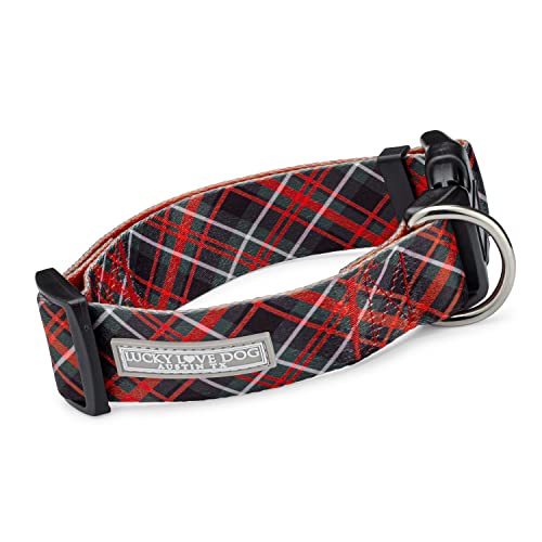 Lucky Love Dog, Schönes immergrünes breites Hundehalsband, Vivid Berry Plaid Hundehalsband für Jungen und Mädchen, Hunde mit größeren Köpfen und Hals – (Medium, Heywood breit) von Lucky Love Dog