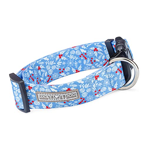 Lucky Love Dog Breites Hundehalsband – verstellbar, langlebig, weiches Gurtband und bequem, 3,8 cm breites Halsband für Hunde männlich und weiblich – in winterblauem Muster mit starker Schnalle, Größe von Lucky Love Dog