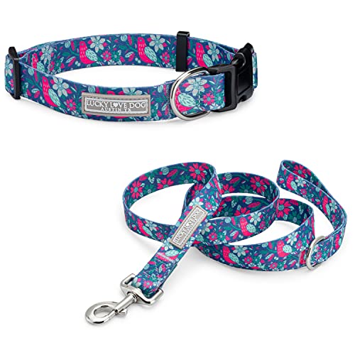 Lucky Love Dog Collar and Leash Combo | Vivid Floral Matching Girl Dog Leash and Collar Set for Large Dogs - CarrieBelle, Large von Lucky Love Dog