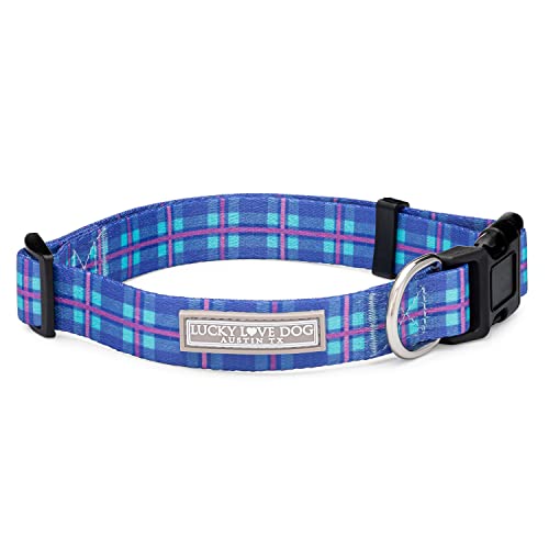 Lucky Love Dog, Hundehalsband mit Karomuster, verstellbar und bequem, für Jungen und Mädchen, einfaches An- und Ausziehen, Zubehör mit Verschluss, Größe S, Blau und Violett von Lucky Love Dog