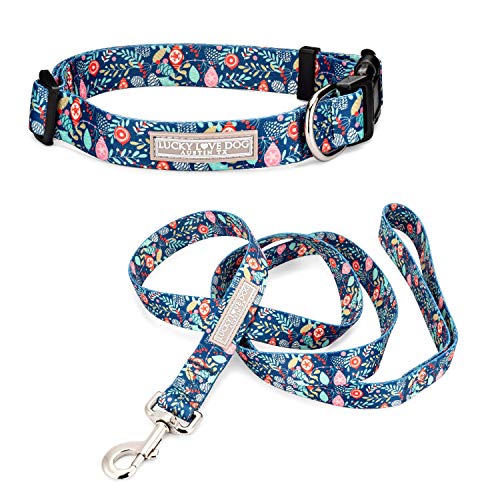 Lucky Love Dog Hundehalsband, Leinen-Set, klein, mittel, groß, hochwertig, niedlich und verstellbar, für männliche und weibliche Hunde, SweetHoliday Combo, groß von Lucky Love Dog