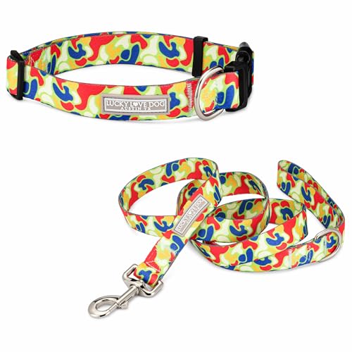 Lucky Love Dog Kombi-Set, Hundehalsband und Leine, Set für X-Small Hunde, buntes passendes Halsband und Leine, Set für Mädchen oder Jungen, gestreift, Oscar-Kombination, XS von Lucky Love Dog