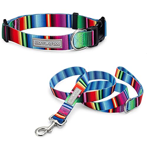 Lucky Love Dog Kombi-Set, bunt gestreiftes Hundehalsband und Leine, passendes Halsband und Leine für mittelgroße Mädchen oder Jungen, Nacho Combo, Größe M von Lucky Love Dog