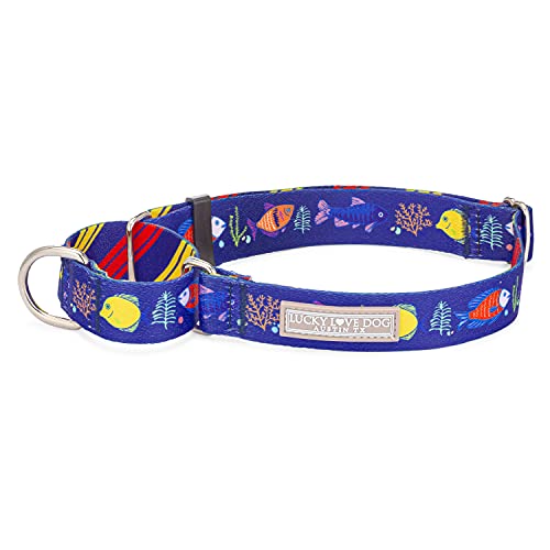 Lucky Love Dog Martingale-Halsband, rutschfest, für kleine Hunde, tropisches Fischmuster, Martingale-Hundehalsband, ideal für Whippets, Windhunde und mehr (Mackey, klein) von Lucky Love Dog