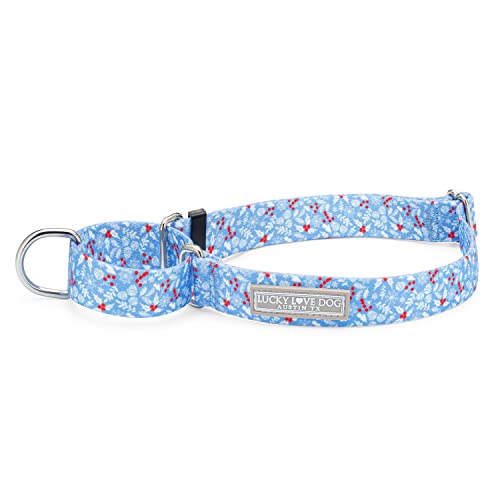 Lucky Love Dog Martingale-Halsband mit Wintermotiv, hochwertig, rutschfest, Schneeflocke, Weihnachten, Martingalhalsband für große Hunde – (Winterblau, rutschfest, L) von Lucky Love Dog