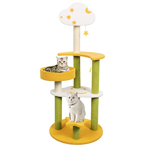 Lucky Monet Niedlicher Katzenbaum mit Sisal-Kratzstämmen, mehrstufiger Katzenaktivitätsbaum, Kletterturm für Indoor-Katzen, Kätzchen, Haustierhaus, Spielruhe (Grün + Gelb) von Lucky Monet