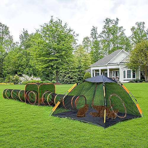 Lucky Monet Catio Outdoor Katzengehege Tunnel für Indoor-Katzen, 4-in-1 tragbare Netz-Katzenzelte für draußen, geschlossenes Haustier-Spielhaus mit Tunneln für Katzen, Kaninchen, Frettchen, Welpen von Lucky Monet