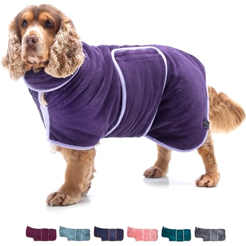 Lucky Paws® Hundebademantel - doppellagiger Bademantel Hund - schneller trocken in Minuten, absorbierendes Hundehandtuch & weicher Hunde Bademantel in 1 - Luxus Hundehandtuch Bademantel (S, Aubergine) von Lucky Paws